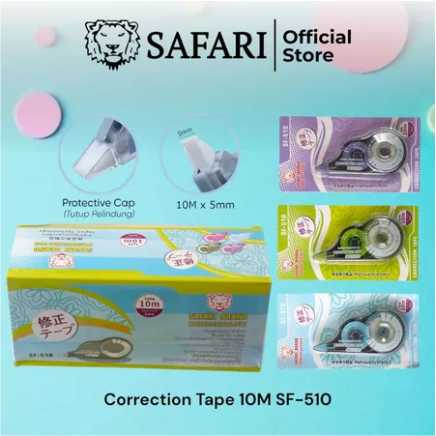 SAFARI SF-510 LUSIN Correction Tape Stipo Kertas Pita Trondol 10M Warna Pastel