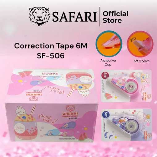 SAFARI SF-506 CORRECTION TAPE STIPO KERTAS 12 PCS/24 PCS/CEK VARIASI ROLL KERTAS KARAKTER LUCU 6M